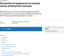 Quarantine arrangements for exempt nurses arriving from overseas [Published 22nd April 2021]
